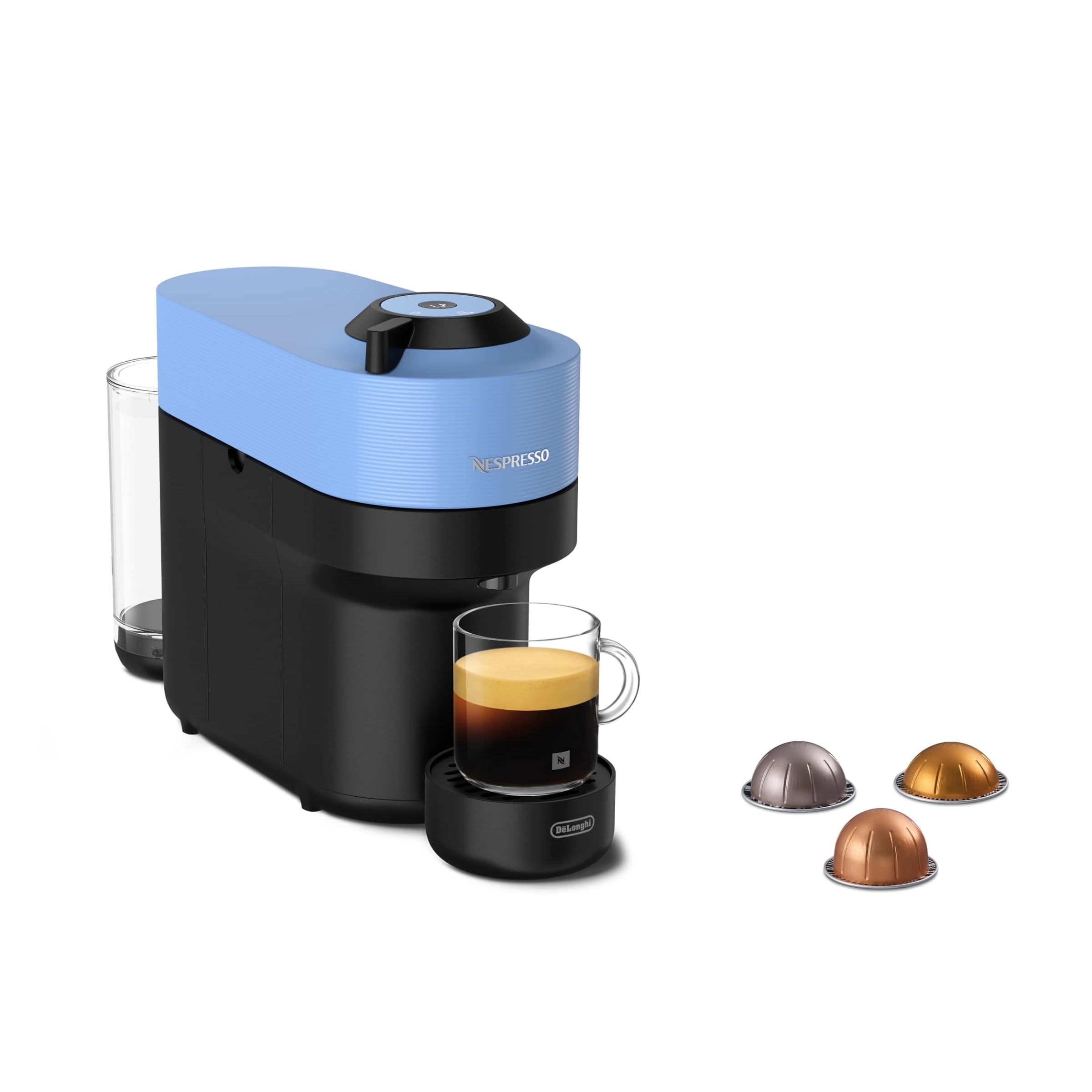 De'Longhi Nespresso Vertuo Pop ENV90.A Macchina del Caffè compatibile con le NUOVE CAPSULE NESPRESSO con Tecnologia Centrifusion, 4 Formati in Tazza, Incluso Set di 12 Capsule, 1260W, Pacific Blue Macchina Caffè Pacific Blue