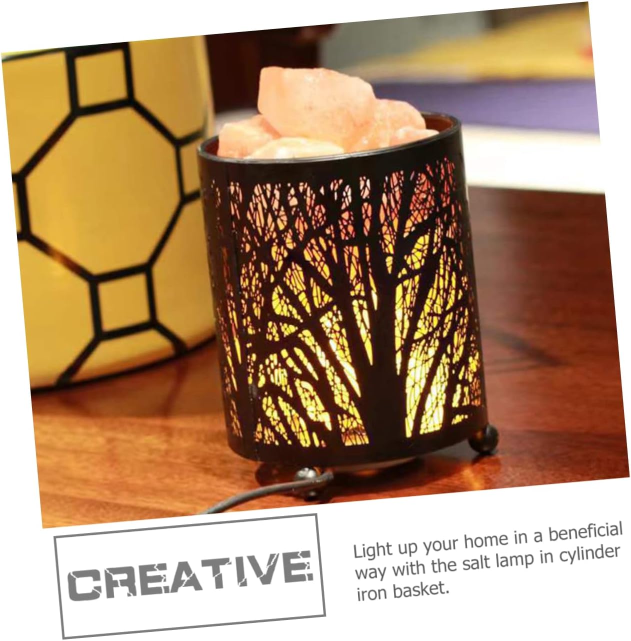 Gatuida Metal Basket Himalayan for Bedroom and Living Decor Night Light Table Lamp with US Plug Warm Romantic Ambiance Crystal Salt Holder for Desk and Bedside