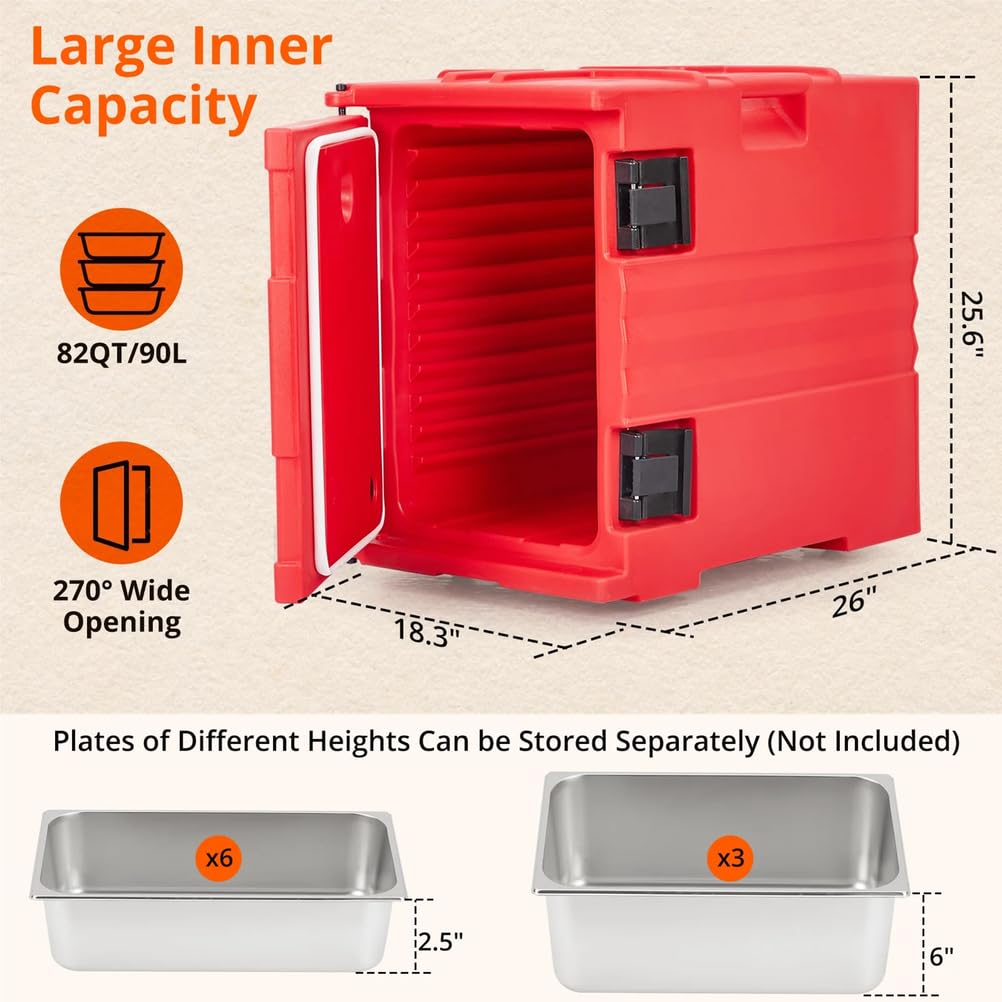 Caja isotérmica para Transportar Alimentos de 82 Cuartos de galón, Ideal para Catering, con Doble Hebilla y Ruedas. Apilable, con Carga Frontal, Catering, reuniones