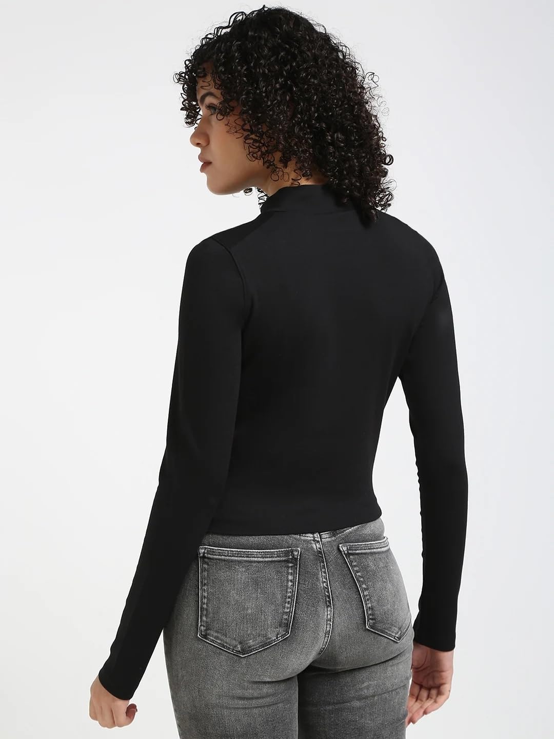 Calvin Klein Donna Maglietta Maniche Lunghe Milano Logo Elastic Top Collo a Lupetto