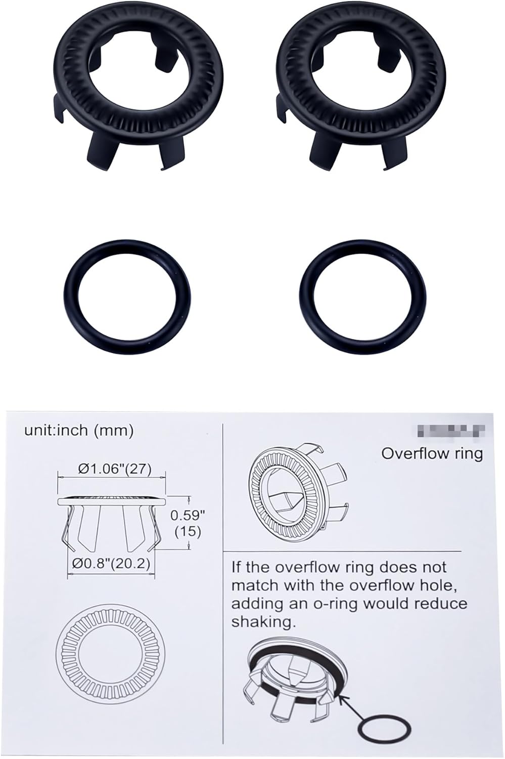 2 Pack Sink Overflow Ring, WOWOW Brass Sink Trim Overflow Cover Hole Insert Cap, Vanity Sink Trim Rings for Bathroom Kitchen Basin (Matte Black)