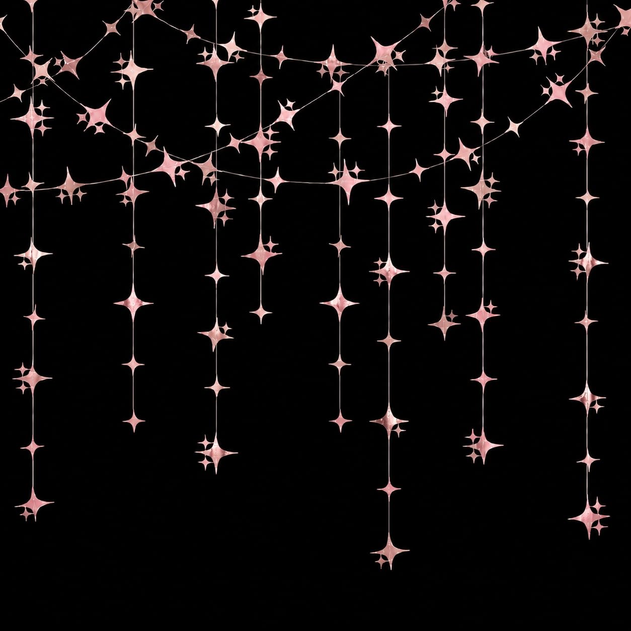 G2PLUS Reflective Rose Gold Star Garland: 12M Sparkling Star Paper Garland, Hanging Party Decoration For Birthday, Bridal Shower, Baby showers, Home Decoration