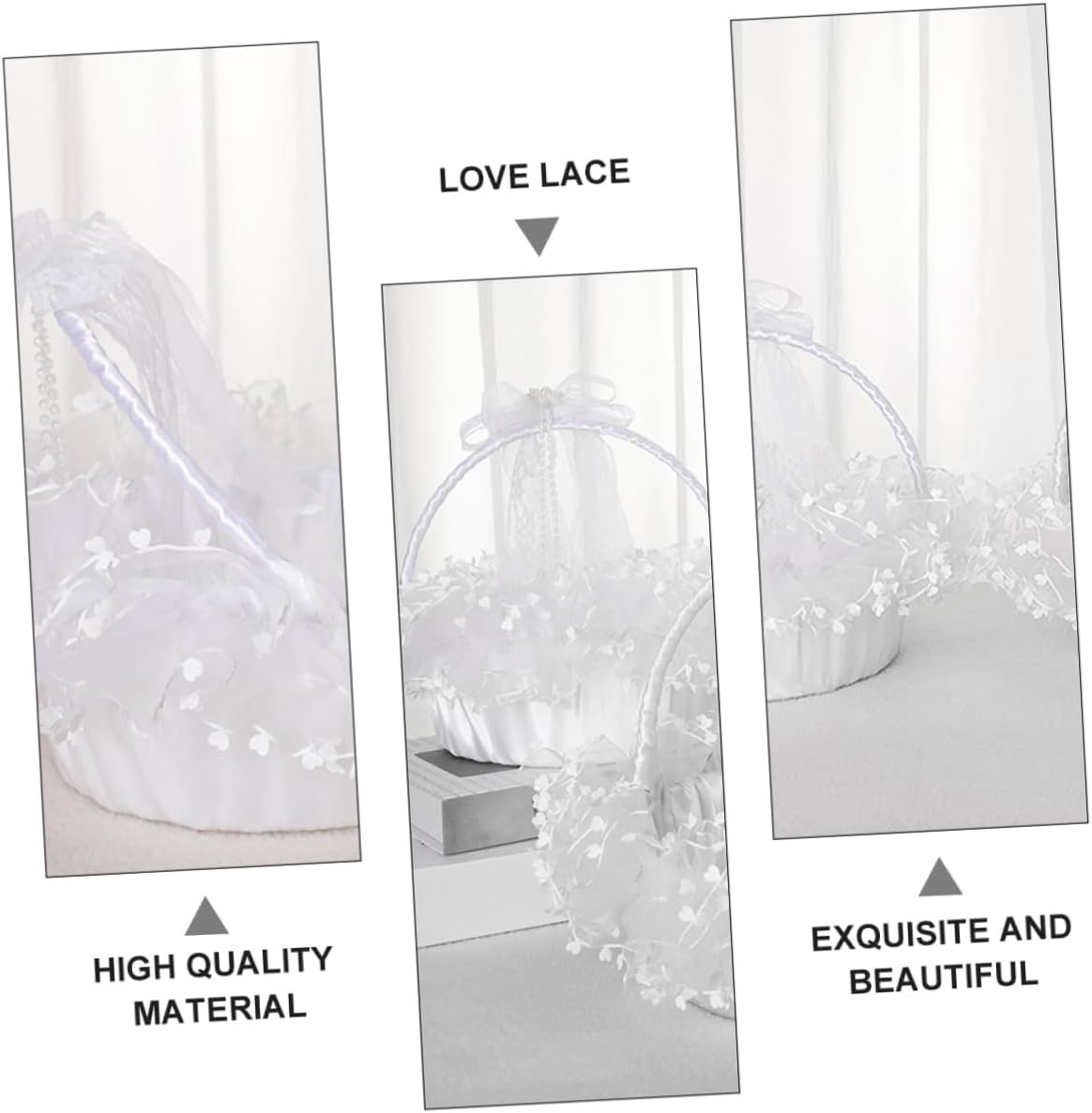Uonlytech Delicate Wedding Flower Girl Basket Handheld Lace Basket for Wedding Ceremony and Party Supplies