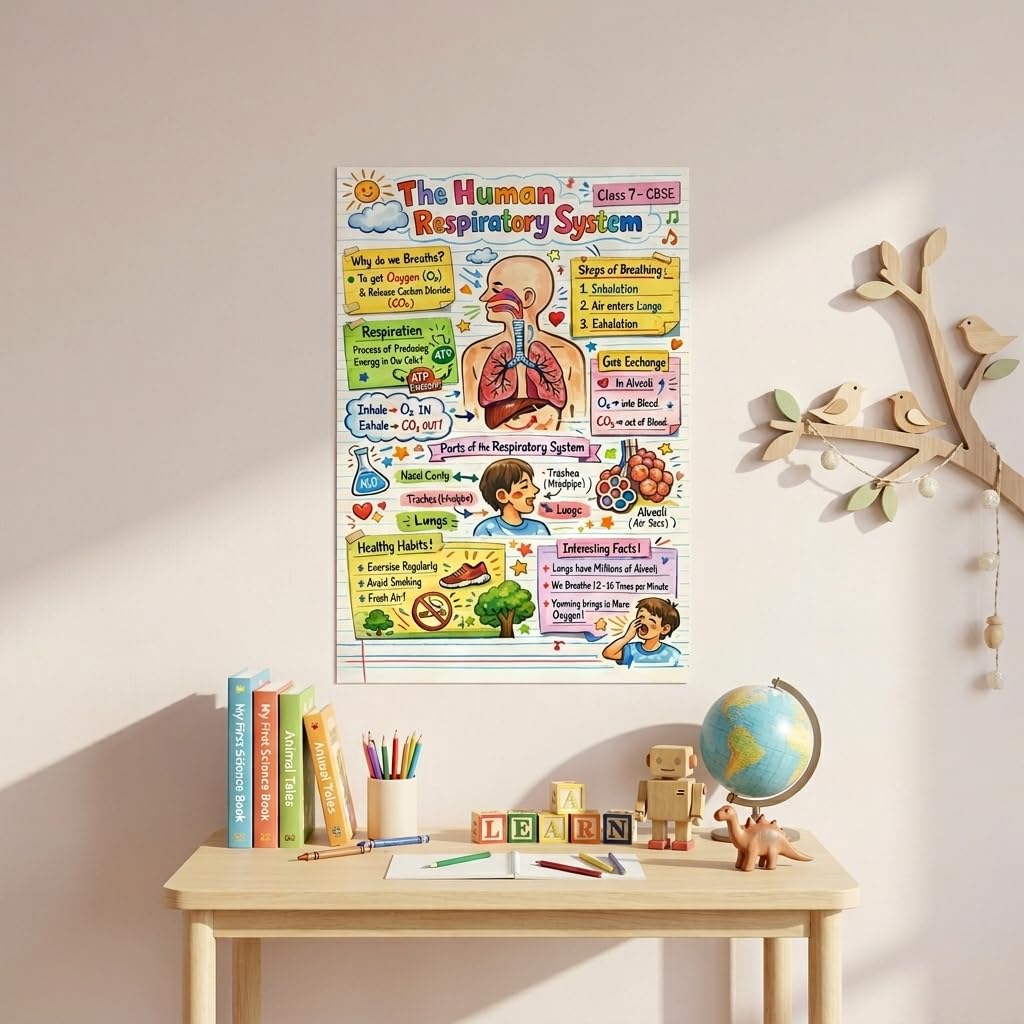 SAF Human Respiratory System Poster for Kids, Sparkle Laminated Self Adhesive Science Wall Chart for Classroom, Study Room Learning Decor 12 Inch x 18 Inch-picture-14