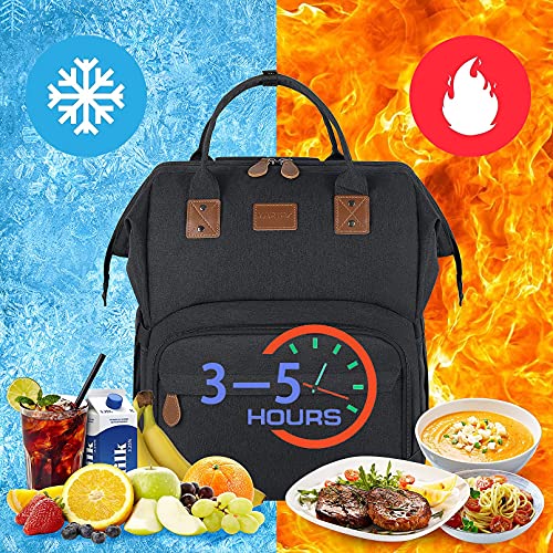 17 Inch Laptop Backpack, Large Lunch Backpack for Women Men Gifts, Travel Carry On with Lunch Box and USB Port, Insulated Cooler Bookbag Nurse Work Backpacks, Black4