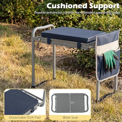 Image of 2-in-1 Garden Kneeler and Seat, Folding Garden Seat w /EVA Foam Kneeling Pad & Removable Tools Pouch, Sturdy Steel Frame, No Assembly, Portable Heavy Duty Garden Stool for Women Men Seniors