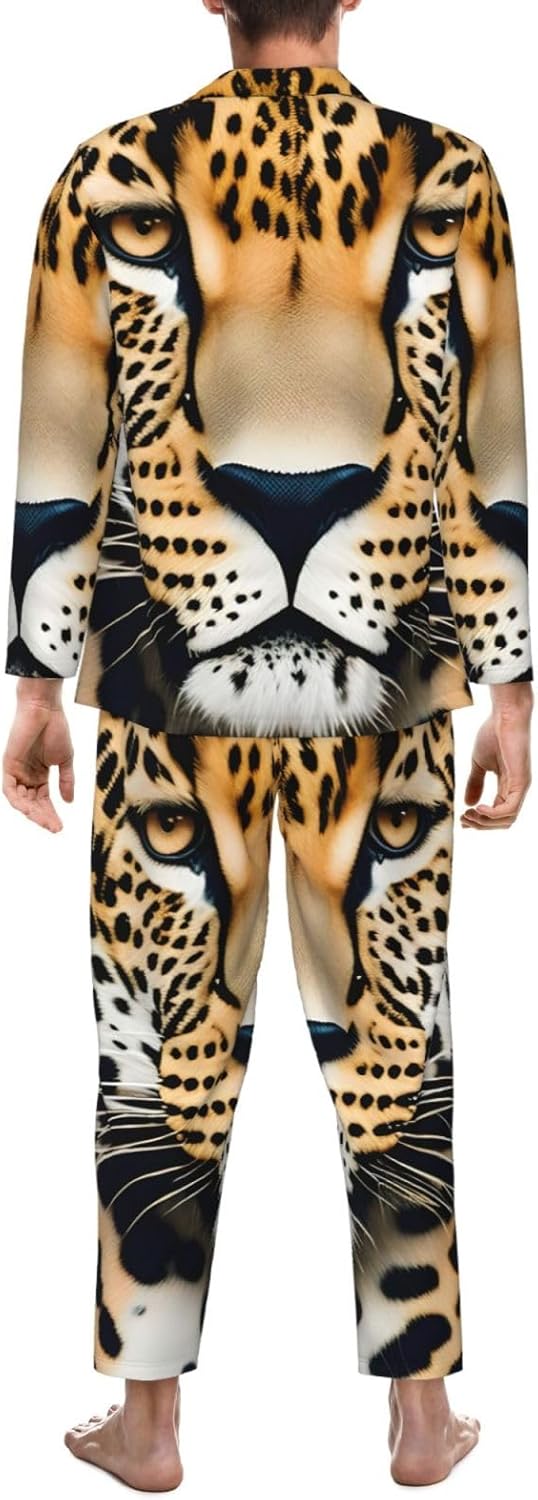 Animal Leopard Print Luxurious Mens Pajamas Set,Breathable Pajamas Set,Perfect For Lounging Bed,Sofa