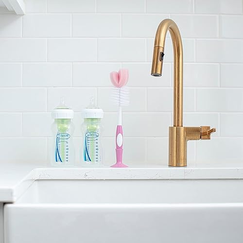 Miniatura 14 de Dr. Brown's Cepillo de limpieza de biberones de esponja reutilizable, color rosa, paquete de 1 y jabón para platos sin fragancia, 16 onzas