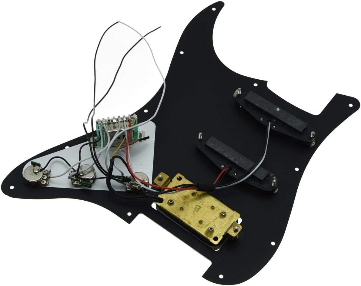 KAISH Prewired Loaded Strat HSS Pickguard for Squier or Import Stratocaster Black 3 Ply