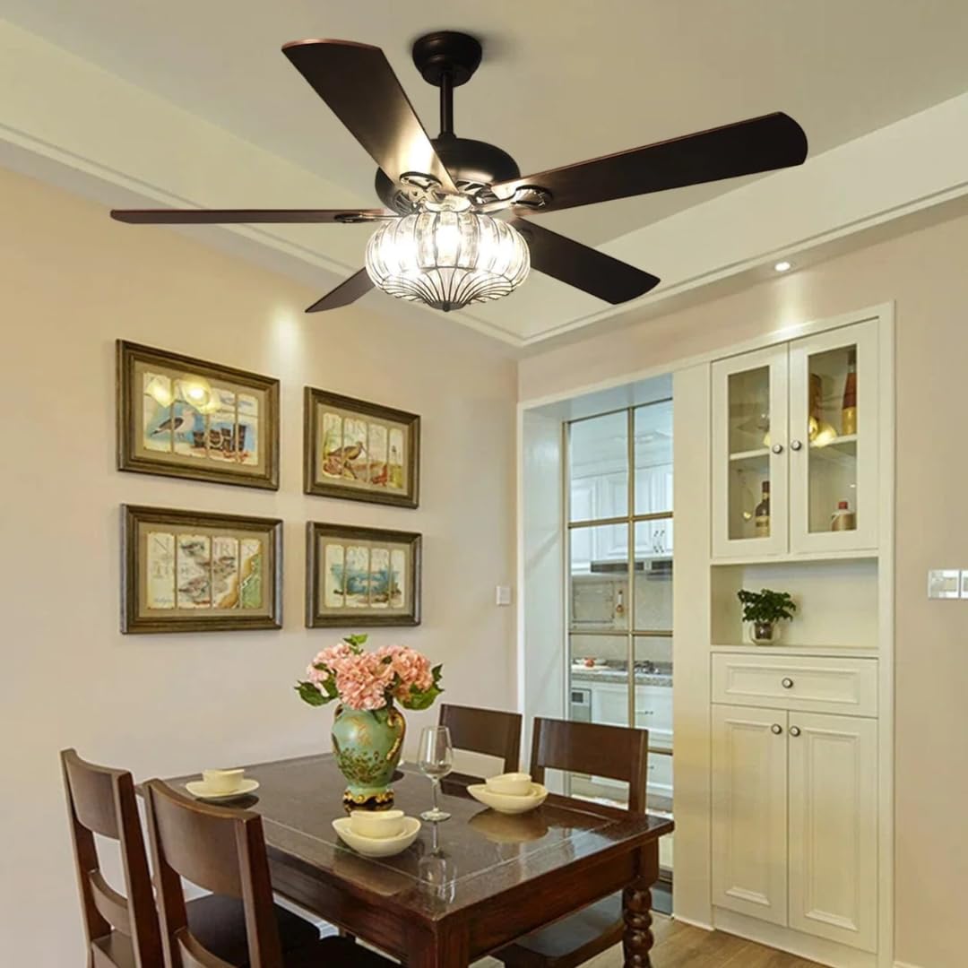 Harold Electricals Woodland Crystal Chandelier Ceiling Fan with Remote Control, Luxury Ceiling Fan with Light, Decorative Hanging Light for Living Room, Bedroom, Hall & Home Decor-image-29