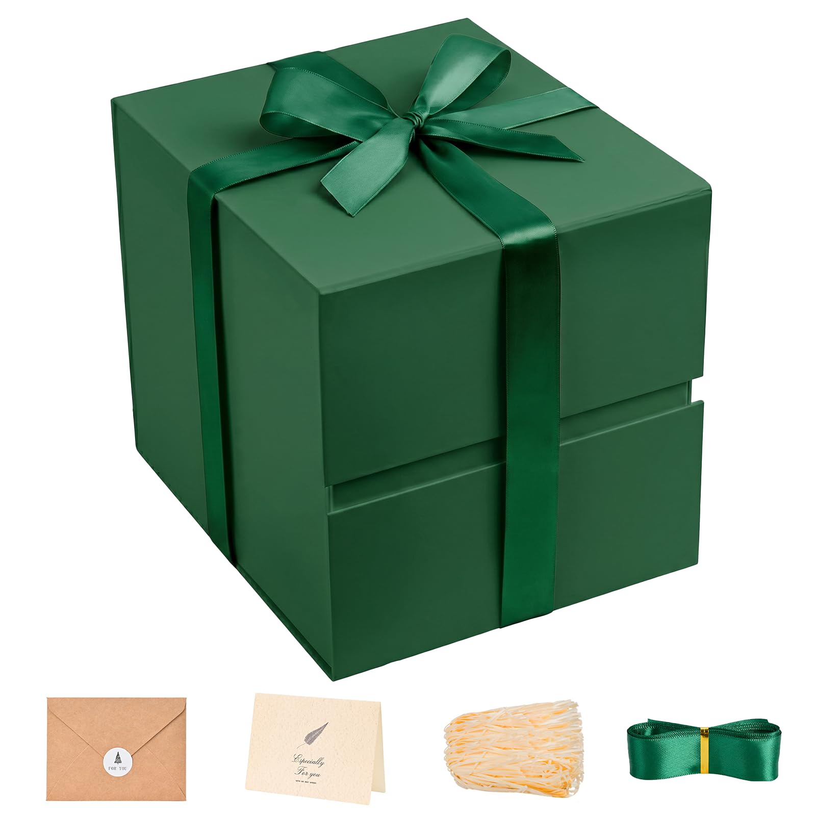 LIFELUM Dark Green Gift Box for Christmas with Magnetic Lid, 8.6"x8.6"x8.6"