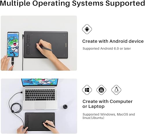 Miniatura 6 de HUION Inspiroy H580X - Tableta de dibujo digital de 8 x 5 pulgadas compatible con Chromebook función de inclinación sin batería lápiz capacitivo