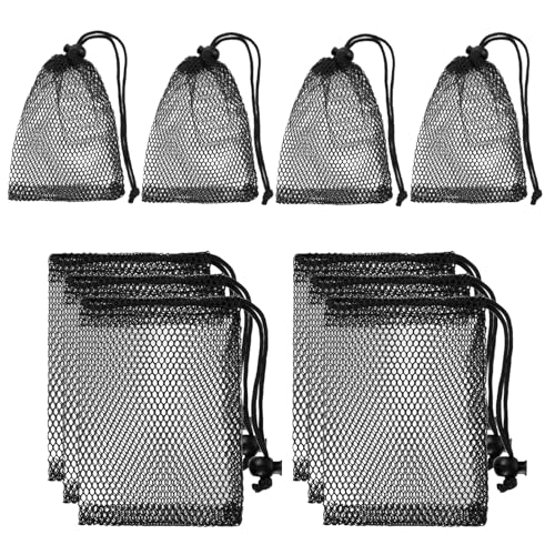 10Pcs Small Mesh Bags, 8x6 inch Drawstring Black Bag, Mini Nylon Net Bags with Drawstrings, Sports Equipment Small Gym Bag for Football, Golf Stuff Balls