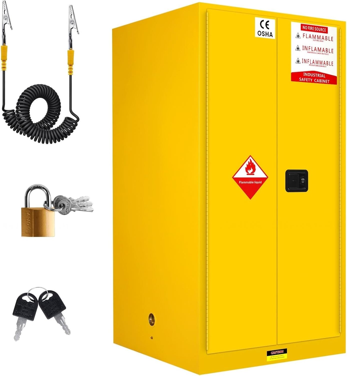 38 Gallon Flammable Safety Cabinet, 38'' x 21'' x 21'' Flammable Liquid Storage Cabinet with Adjustable Shelf, Galvanized Steel Safety Storage Cabinet for Hazardous Material, Gasoline Cans, Yellow