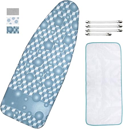 Ironing Board Cover and Pad, Extra-Wide, Fits 18" x 49" Board, Thick Padding, Scorch & Stain Resistant, with Fasteners & Mesh Cloth