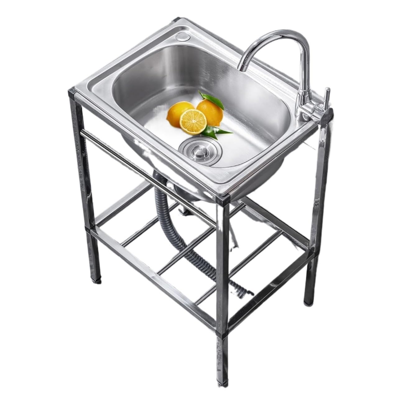 ZQFHSX Stainless Steel Kitchen Sink Free Standing， Standing Catering Restaurant Commercial with Hot and Cold Faucet(48x35x75cm)