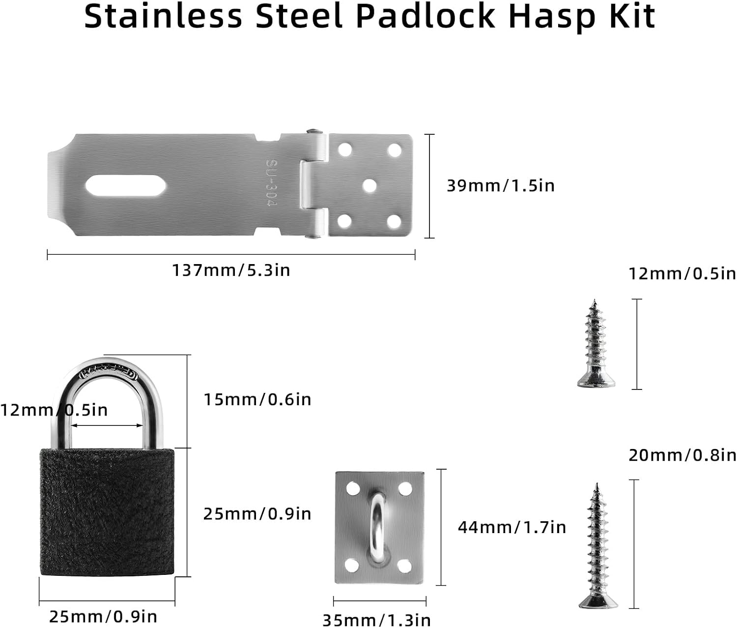 Padlock Latch,Lock for Bedroom Door,Shed Lock 90°Gate Lock 180°Door Latch Hasp Shed Door Latch Hasp and Staple with Padlock Door Hasp Lock (4inch)