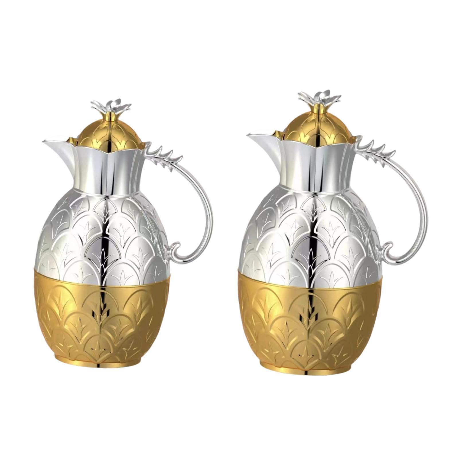 Bothyi Arabic Pineapple Shaped Coffee Carafes Warmers 0.6L 1.0L Water Jugs Luxury Saudi Tea Kettles for Hotel Home Housewarming Gift, Gold Silver