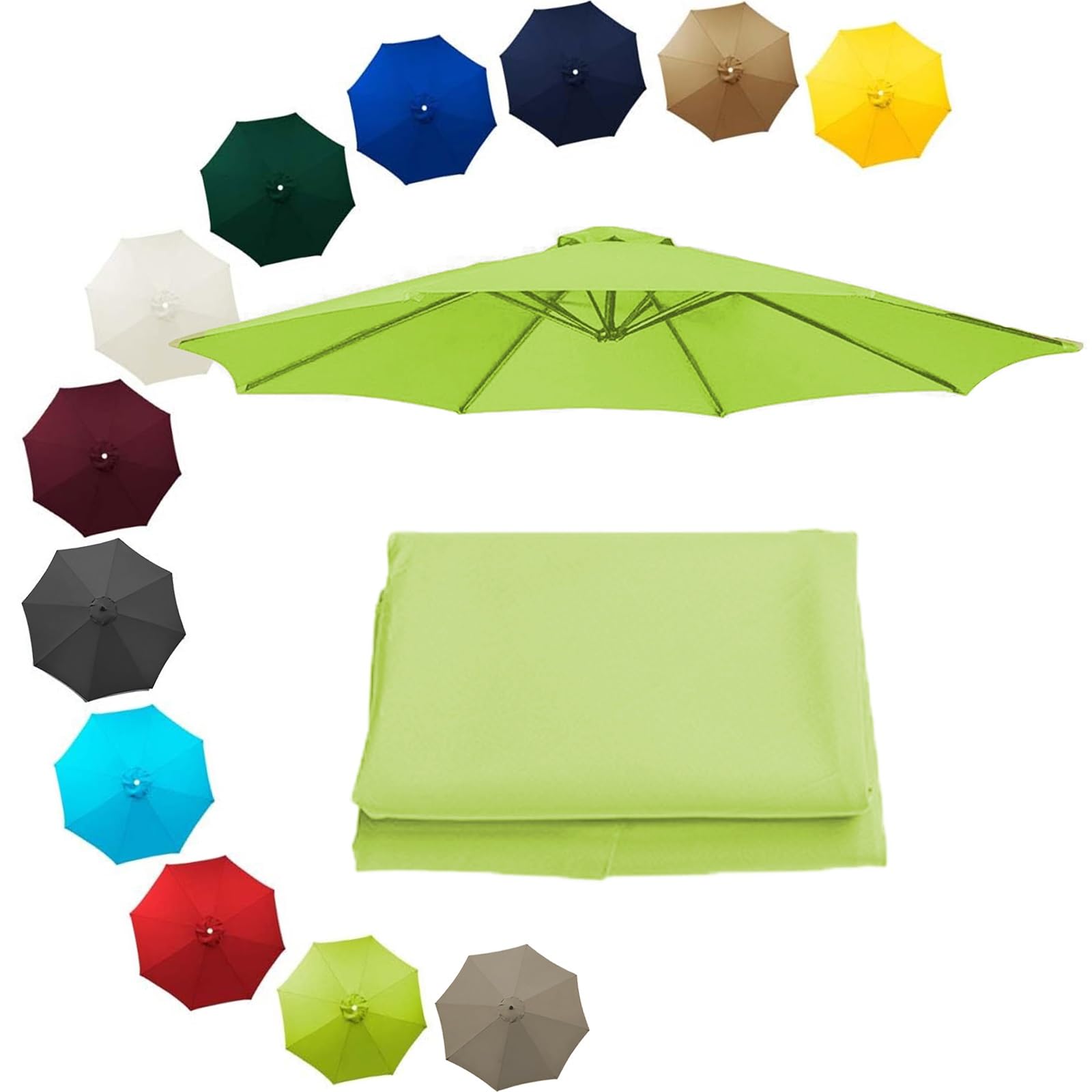 200cm 230cm 250cm 270cm 300cm 350cm/6ribs 8 Ribs Replacement Parasol Fabric Cover, Sun Umbrella Replacement Cloth, Garden Parasol Canopy Cover(Grass green,9.8ft(300cm)/8 arms)