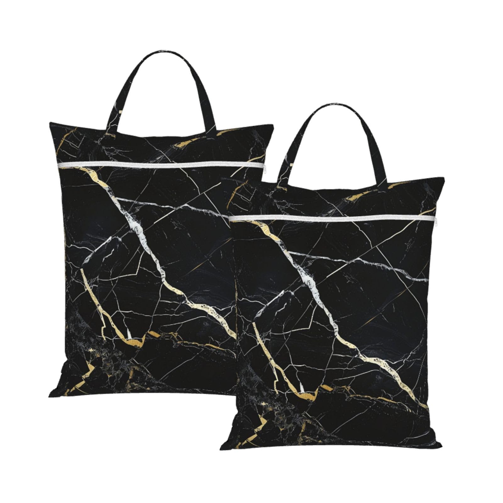 Large Travel Laundry Bags,Black Marble Print with Handle Foldable Laundry Bag for Holidays Gym Swimming and Family Trips, 2Pcs