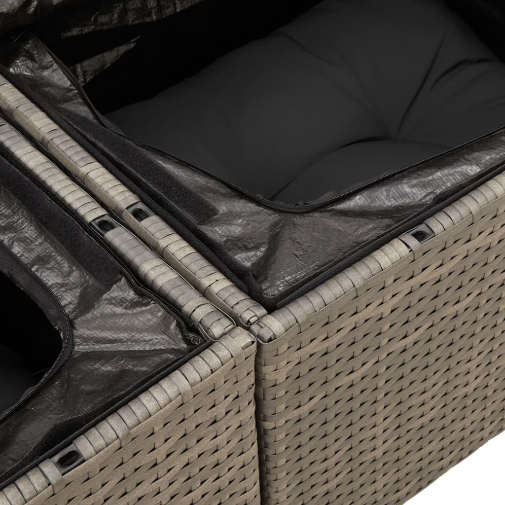 IKAYAA Divanetto da Esterno 2 Posti con Contenitore Divano da Giardino Salotto da Giardino in Polyrattan con Cuscini per Seduta e Schienale-Grigio-con Contenitore