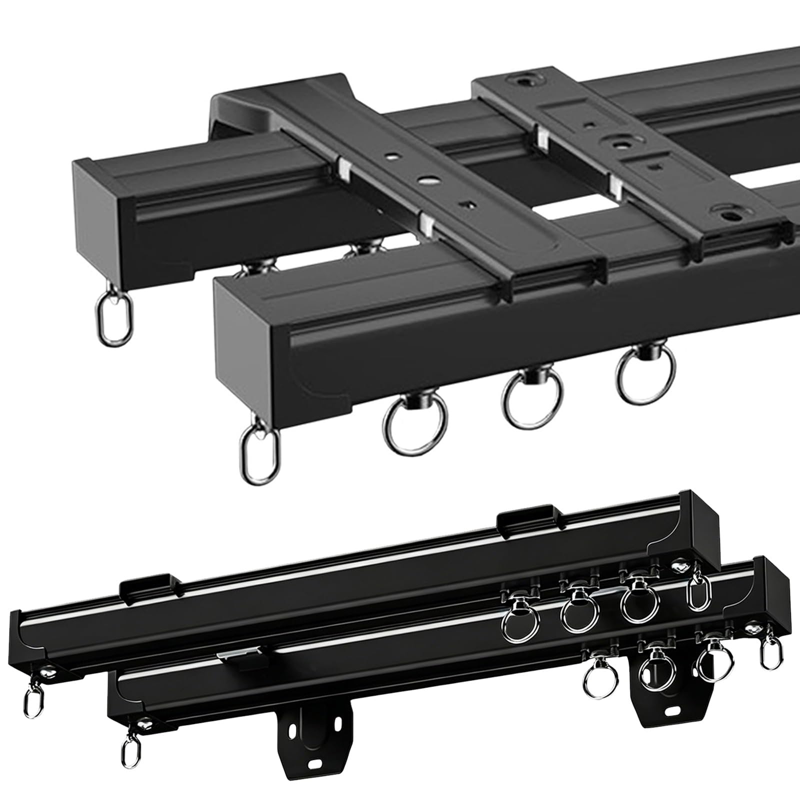 Ceiling Curtain Track System with Soundproof Strips, Double Rails for Curtains & Drapes, Room Dividers Heavy Duty Curtain Rail System with Roller, Bracket and End Cap(Black,420cm(13.8ft))