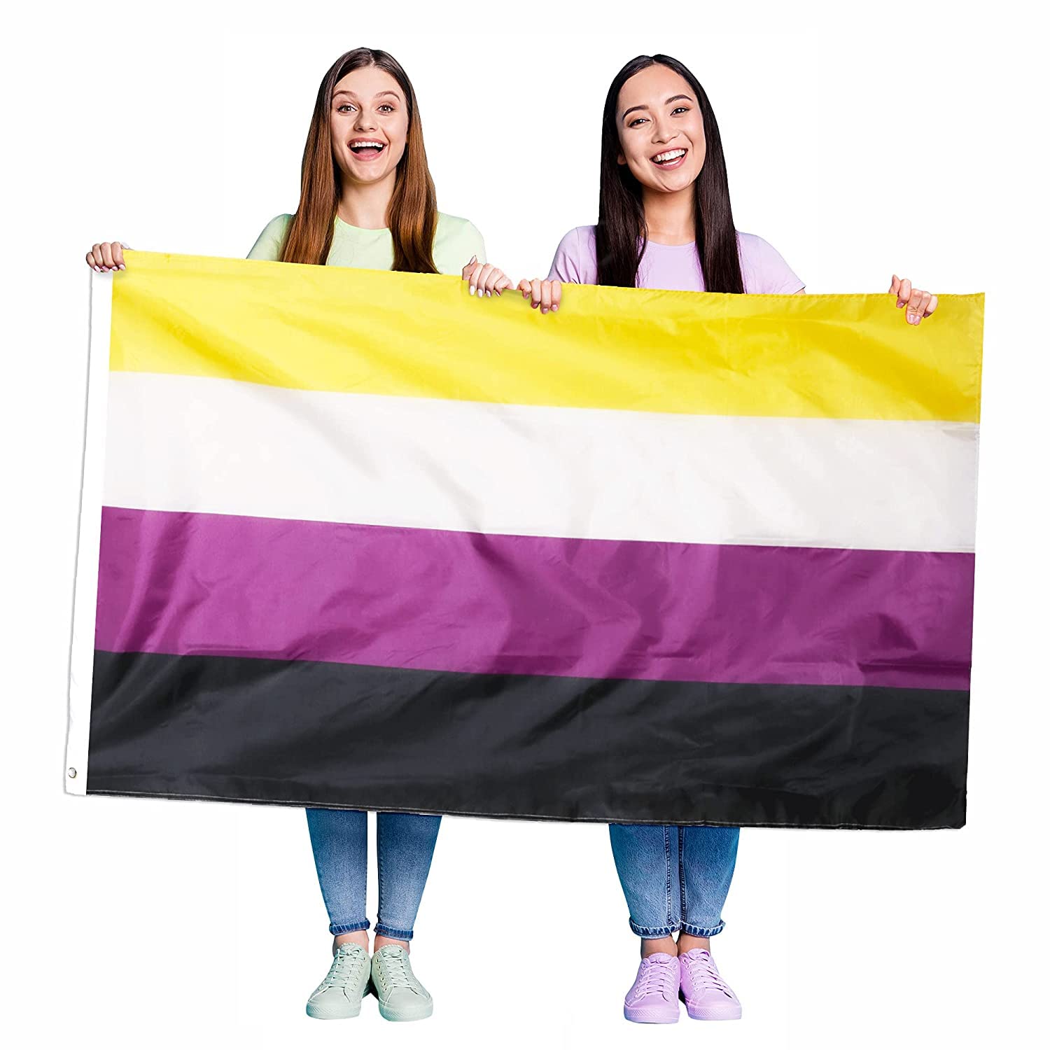 Non-Binary Flag LGBTQ - Pack of 5 - Pride Fancy Dress Decoration - 5ft x 3ft Large Flag with Grommets - Pride Festivals and Celebrations - Street Parties