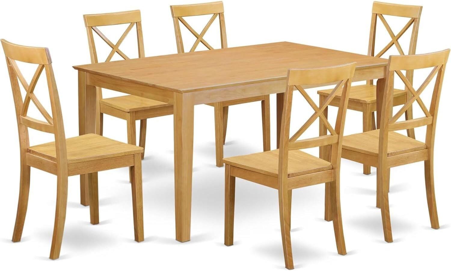 HomeStock 7-Piece Dining Table Set with Rectangle Kitchen Table (36x60 Inch) and 6 Dining Room Chairs in Oak, Perfect for Family Dining