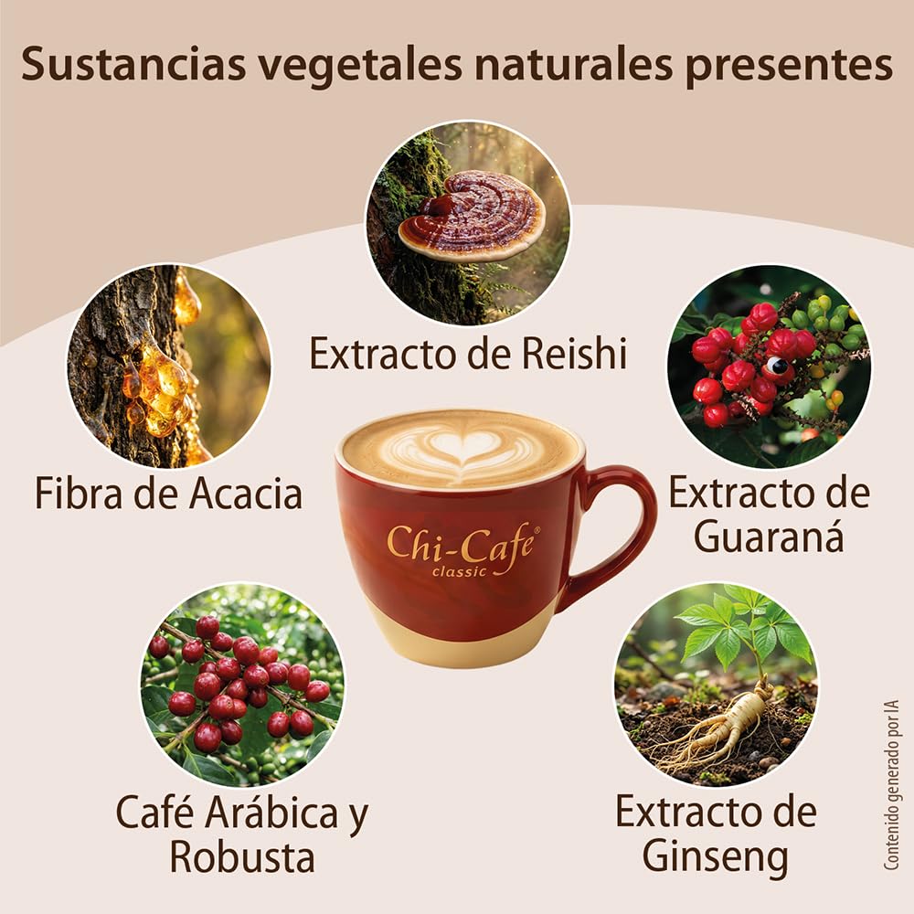 Chi-Cafe Classic Café Soluble con Fibra Dietética de Acacia, 400 g 66 tazas | Para una Buena Digestión¹, con Hongo Reishi, Ginseng y Guaraná, Vegano