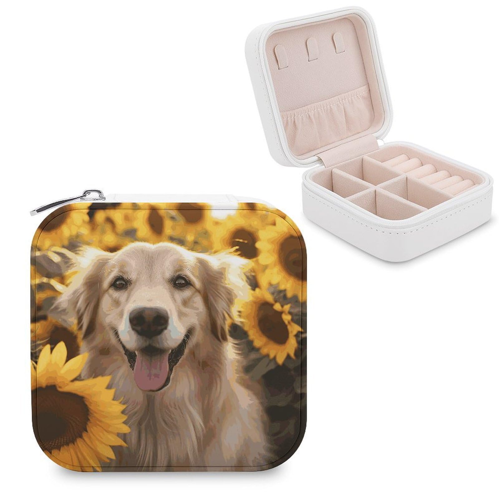 VstaDank Dog And Sunflower Jewelry Box for Women Custom Travel Jewelry Case Personalized Travel Jewelry Boxes Small Portable Jewelry Organizer Box for Rings Necklaces Bracelets Earring