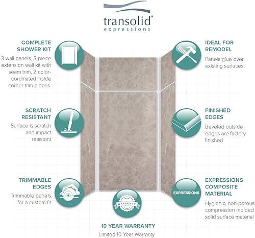 Miniatura 255 de Transolid EWKX483696-41 Expressions - Kit de pared de ducha de 6 paneles con extensión, 36 pulgadas de largo x 48 pulgadas de ancho x 96 pulgadas