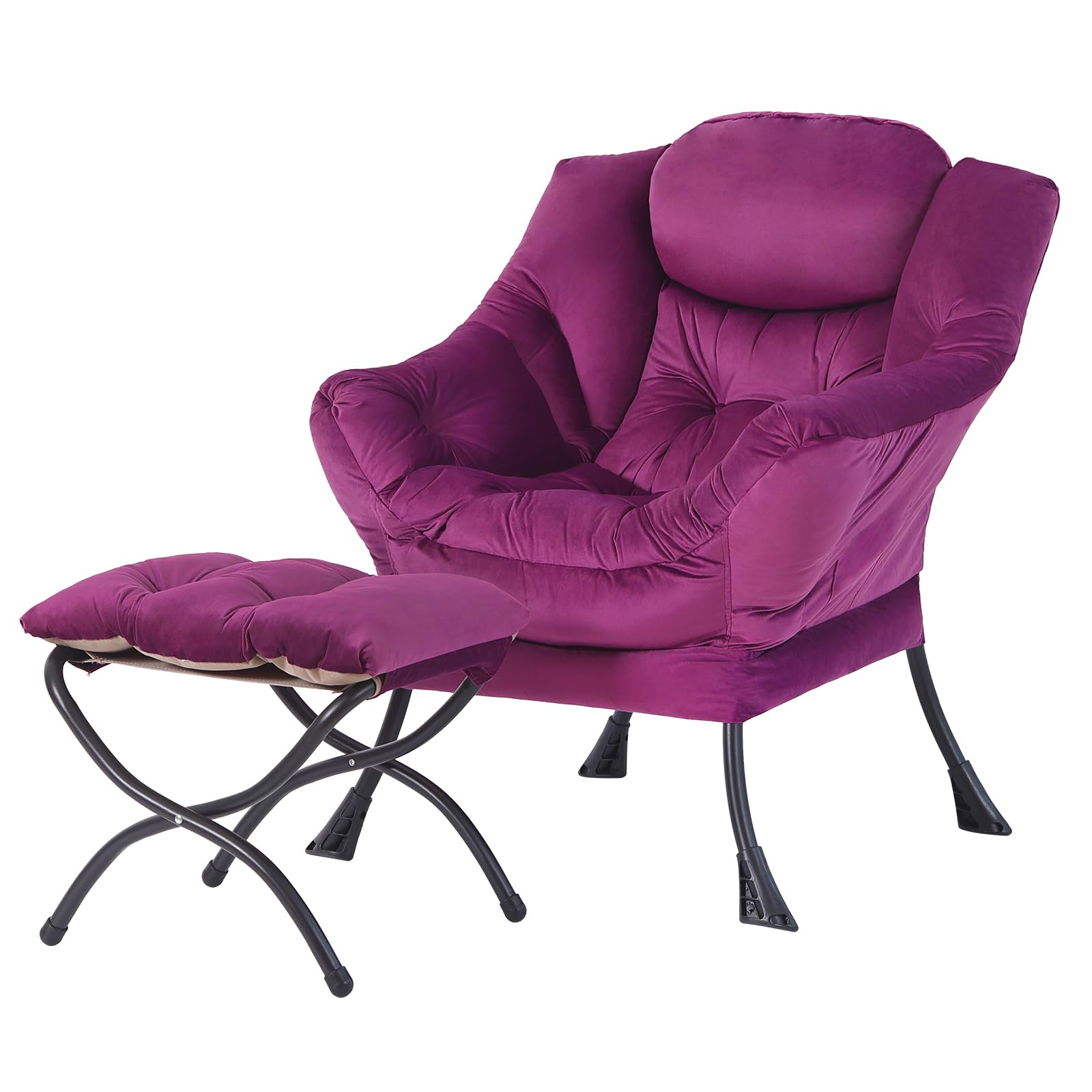Comfy Armchair with Footstool, Lazy Chair with Ottoman Leisure Accent Chair Relax Lounge Chair with Armrests & Side Pocket for Living Room & Small Spaces Armchair, Dark Purple