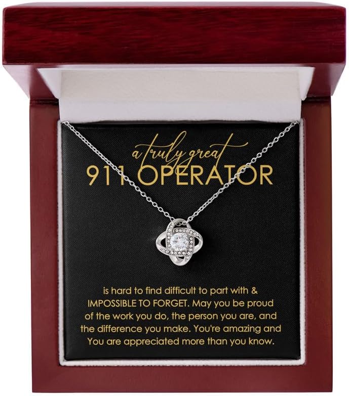 911 Operator Necklace Message Card Box Love Knot Mahogany - Hard To Find Difficult To Part - Appreciation Promotion Retirement Thank You