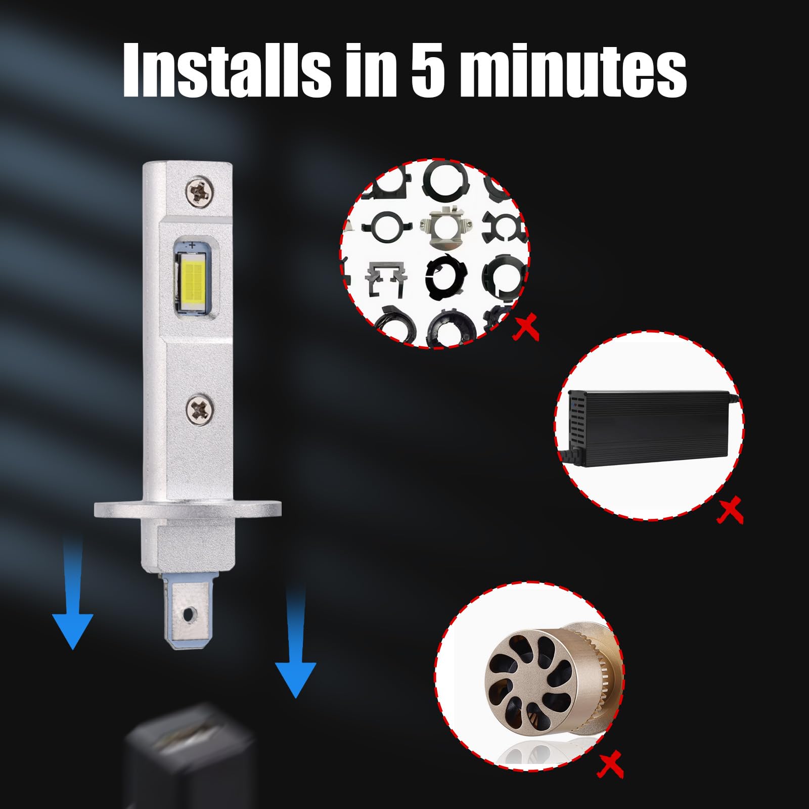 2szt Żarówka LED H1, Super Jasna Chłodnobiała Żarówka Reflektora LED H1 Rozmiar Mini 1:1 Podłącz i Używaj 6500K IP68 Wodoodporna na Światła Przeciwmgielne Oświetlenie Tablicy Rejestracyjnej
