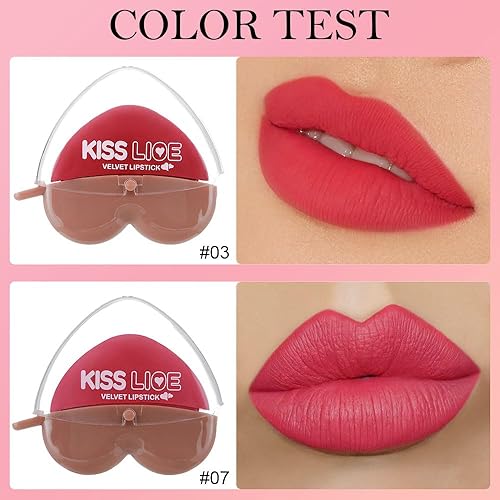 Miniatura 5 de AMY'S DIARY Rde - Juego de 2 lápices labiales mate, terciopelo mate, en forma de corazón, barra de labios perezosa, taza antiadherente de alta