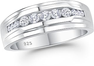 Moissanite Mens Wedding Band D Color VVS1 925 Sterling Silver Engagement Rings Pave Round Eternity Promise Ring Size 7-13
