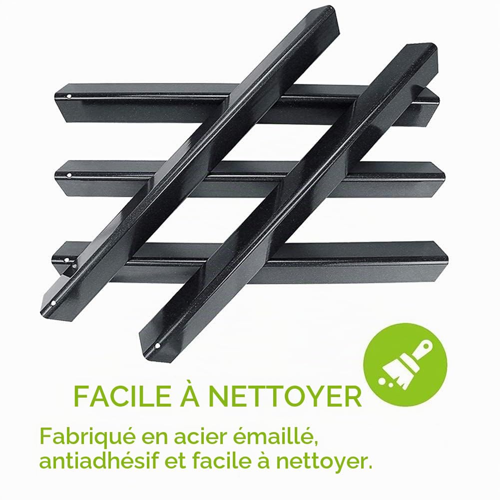 Denmay 7536 /7537 57CM plaque chaleur barbecue en Acier de Porcelaine pour Weber Spirit E310, E320 (avec boutons de brûleur latéral,2007-2012), pour Spirit 700, Weber 900, 5 Paquet