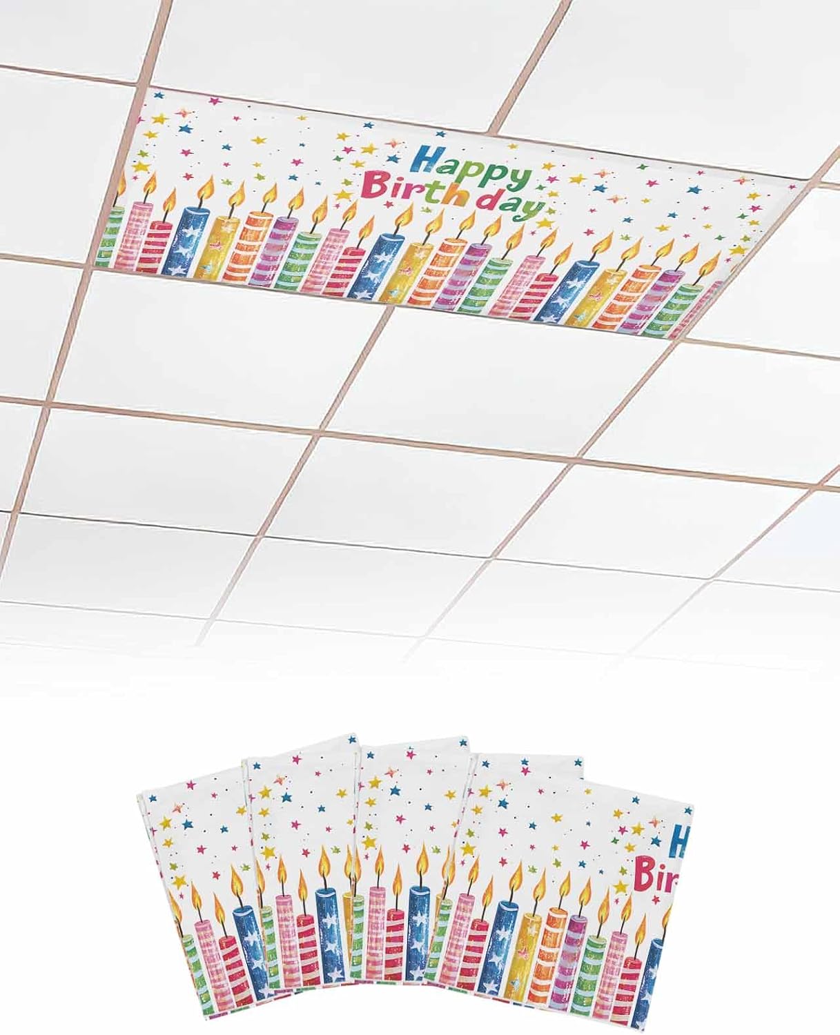 Fluorescent Light Covers Happy Birthday Light Covers for Ceiling Lights Colorful Candles Classroom Lights Filters Cover Magnetic for Office School Home 4 Pieces