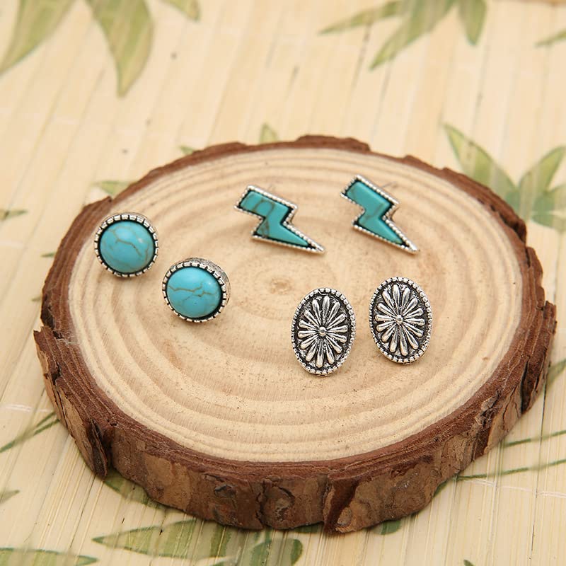 Western Earrings for Women Natural Turquoise Earrings Western Jewelry Lightning Bolt Stud Earrings Set 80s 90s Accessories2