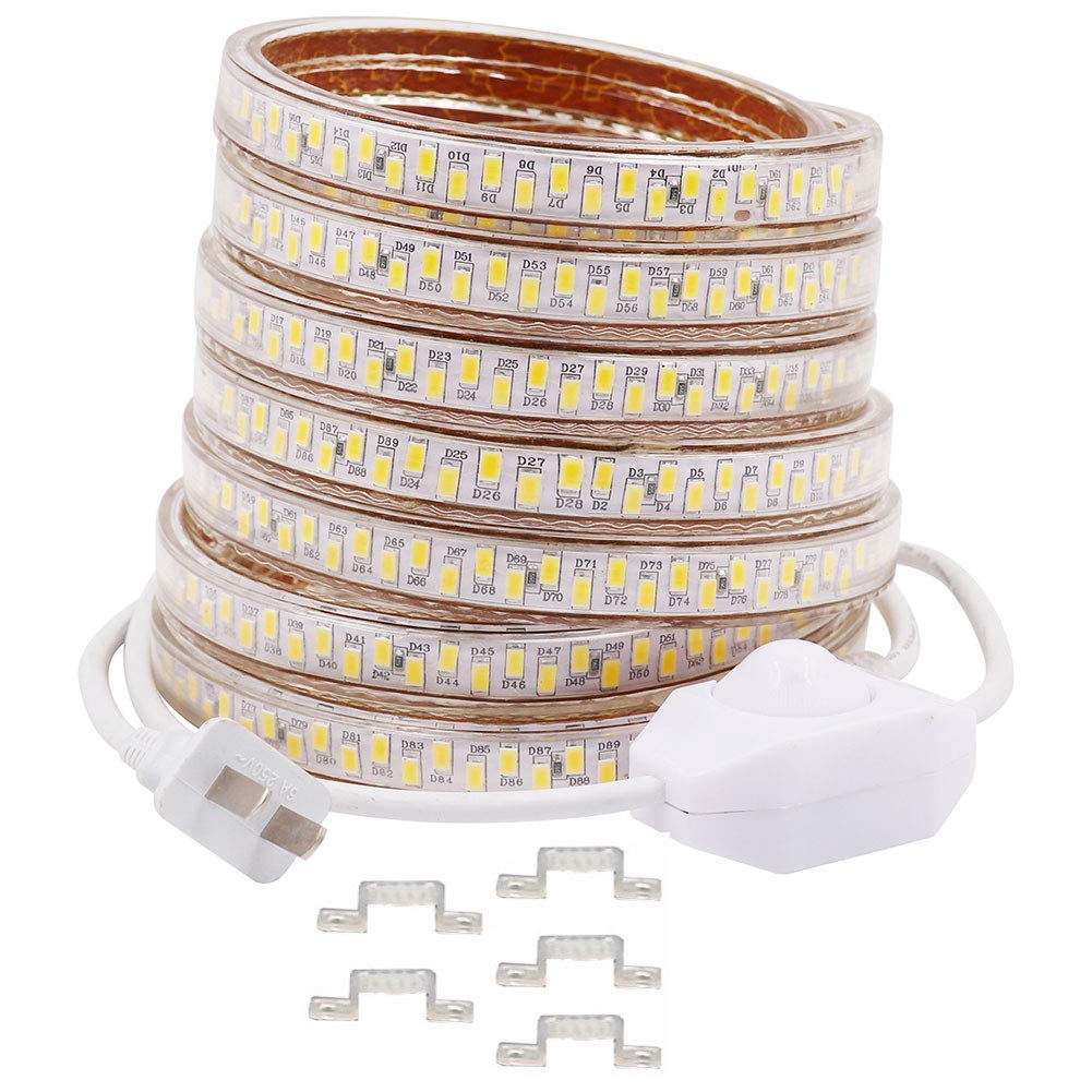 XUNATA LED Strip Rope Light, 16.4ft Dimmable Super Bright SMD 5730 (5630 Upgraded) 110V 900 LEDs Waterproof Flexible LED Strip Lights for Garden Outdoor Home Decoration(Warm White)