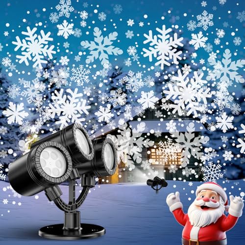 Snowflake Projector Light Outdoor,2024 Newest IP65 Waterproof Christmas LED Lights,Rotating Snowfall Lamp Brighter LED Landscape for Xmas Holiday Indoor Outdoor Garden Party Decoration