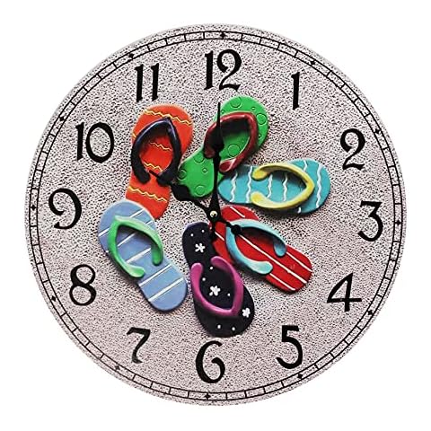 Timely Furnishings Flip Flops on The Beach Wall Clock, Large 15.75 Inch, for Beach Coastal or Vacation Decor Cover