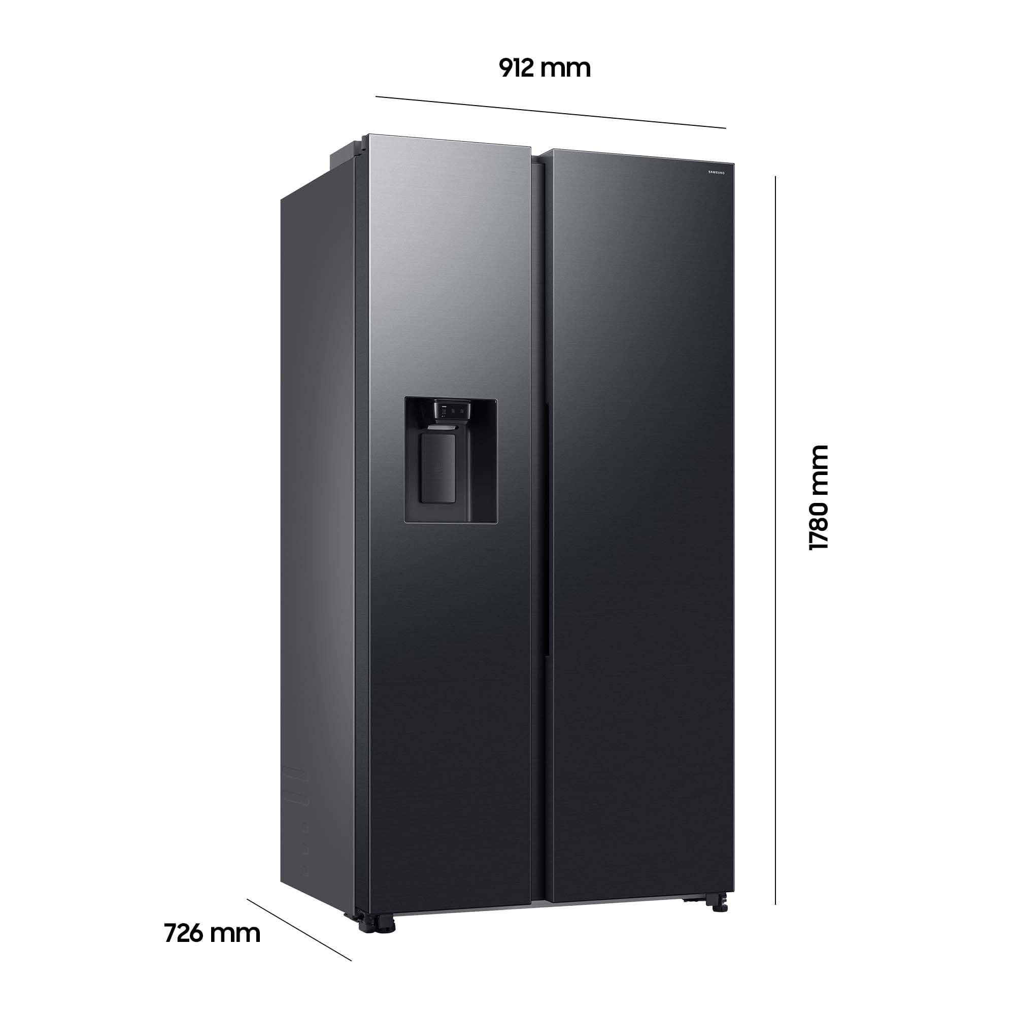 Samsung RS70F65KDFEF Side-by-Side Kühl-Gefrierkombination, AI Kühlschrank mit Gefrierfach, 178 cm, 640 l, Eis-/Wasserspender mit Wassertank, AI Energy Mode, Metal Cooling, Black Steel