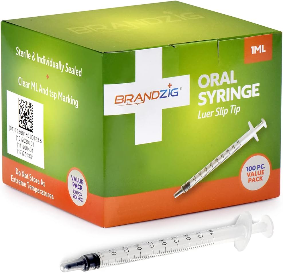 1ml Oral Syringe - 100 Pack – Luer Slip Tip, No Needle, Sterile Individually Blister Packed - Medicine Administration for Infants, Toddlers and Small Pets