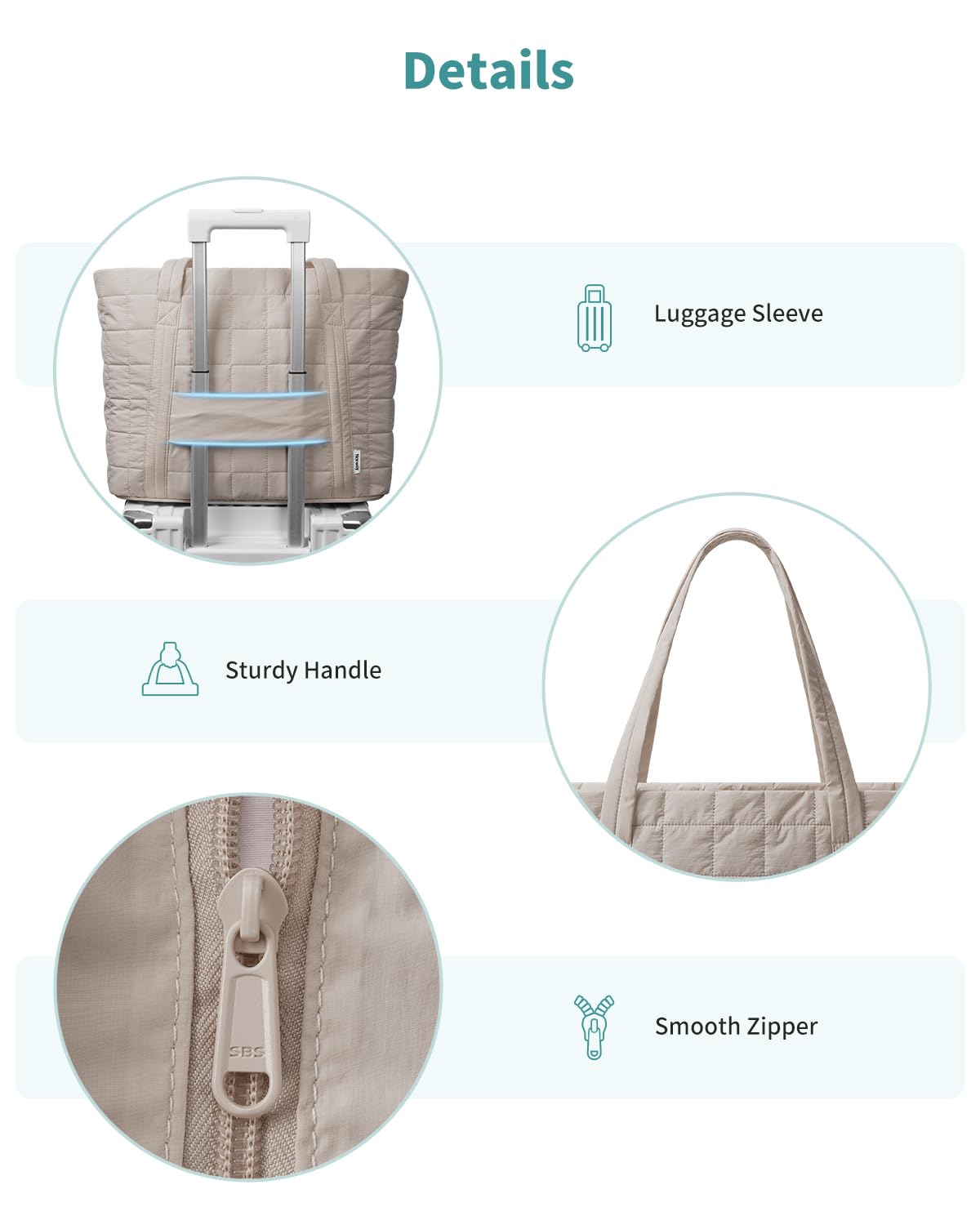 Narwey Tote Bags for Women, Puffer Quilted Work Tote Bag Women for Travel, Gym, Beach with Cup Holder & Laptop Compartment — view 7