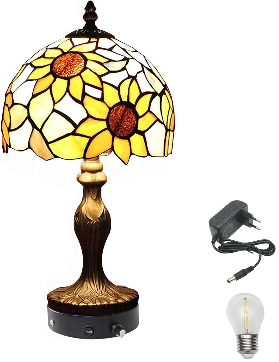 Tiffany-Stil Tischlampe Kabellos Warmweißes, Wiederaufladbar Tischleuchte, Dimmbar Nachttischlampe mit Glasschirm für Nachttisch Esszimmer Schlafzimmer -TD0867