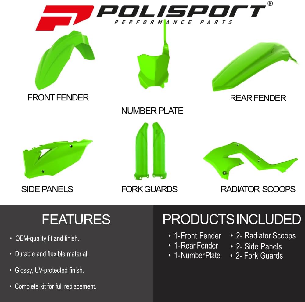 Polisport Motocross (MX) Restyling Kit for Kawasaki KX 450F (2019-23) Dirt Bike – OEM Quality, Durable, Flexible & Perfect Fit – Green
