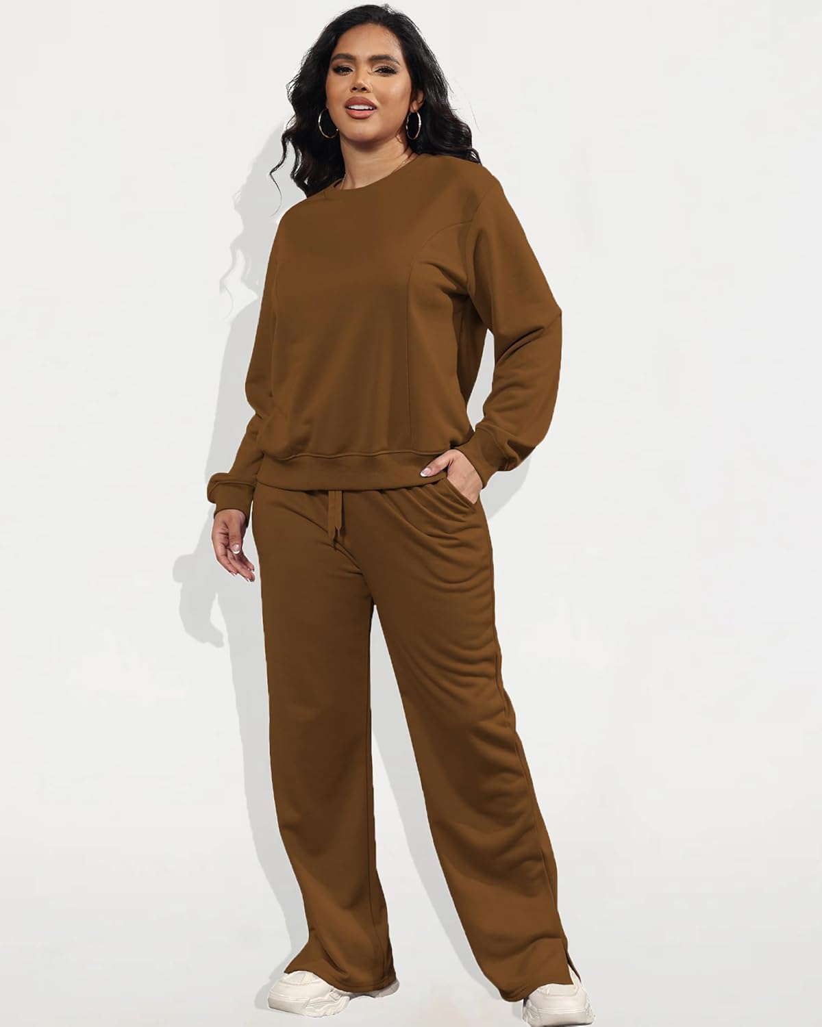 MOEENCN Women 2 Piece Outfits Sweatsuit Lounge Sets Casual Travel Sweatshirt And Wide Leg Tracksuit Matching Set - Image 3