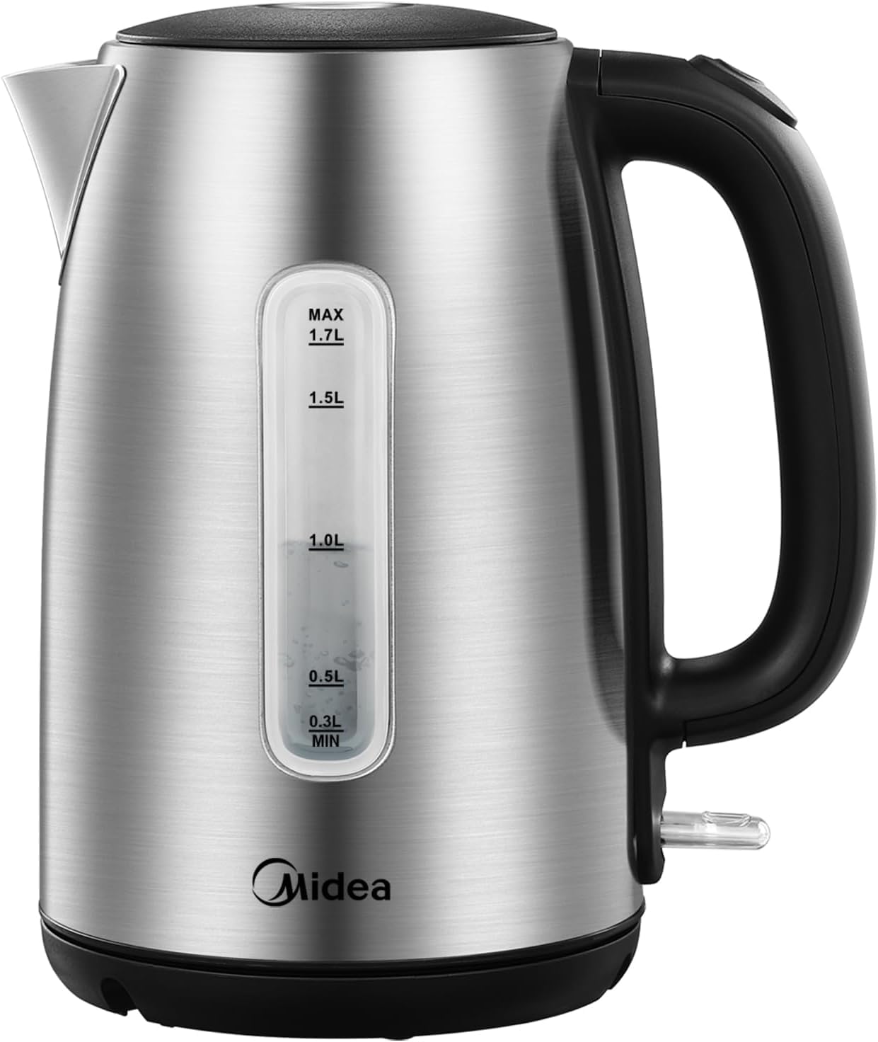 Midea Bollitore Elettrico 1,7L, Acciaio Inox, Kettle senza BPA, 2200 W, Bollitore Acqua con indicatore del livello dell'acqua, indicatore LED, Base di rotazione a 360°