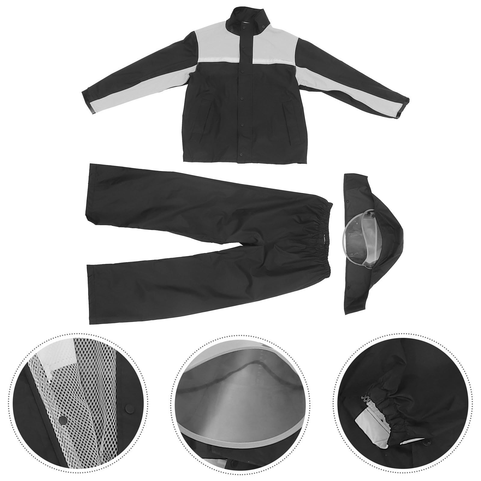 MERRYHAPY Traje de Lluvia Chaqueta y Pantalones Cortaviento y Cómodo Negro Impermeables de PU Adhesivo Hombre para Motocicleta para Conducción al Aire Libre